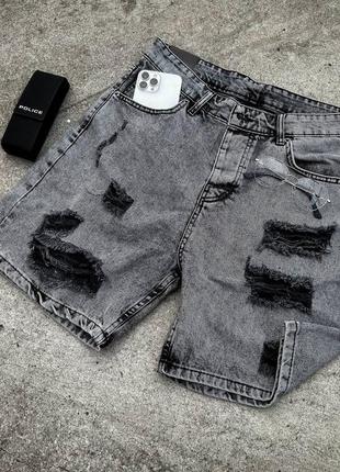 Серые мужские джинсовые рваные шорты мужские серые рваные джинсовые шорты1 фото