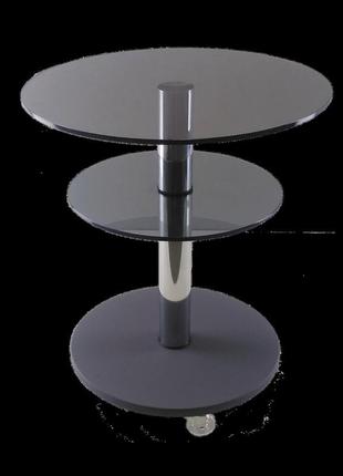 Стеклянный кофейный стол круглый commus bravo light425 k gray-gray-chr601 фото