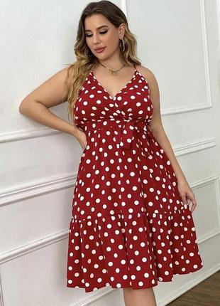 Червона міді сукня на бретелях в горох shein 4xl 🛍️1+1=3🛍️