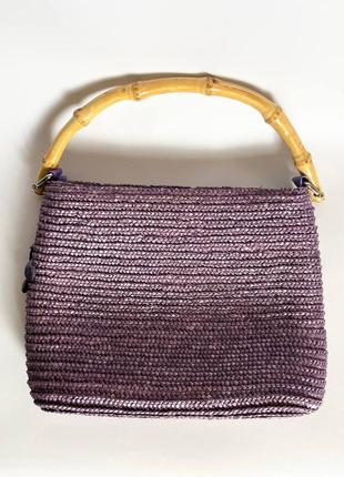 Сумка плетена соломяна з бамбуковою ручкою бузкова перламутр мушлі купити ціна