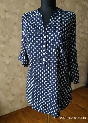 Темно-синяя блуза в шелковистой вискозы, от бренда r&amp;b, р.40