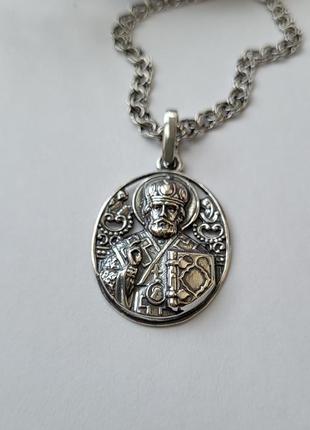 Серебряная икона овальная ладанка св. николай чудотворец черненное серебро 925 пробы 3493ч 4.80г6 фото