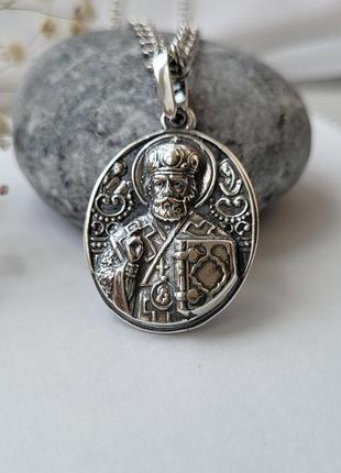 Серебряная икона овальная ладанка св. николай чудотворец черненное серебро 925 пробы 3493ч 4.80г