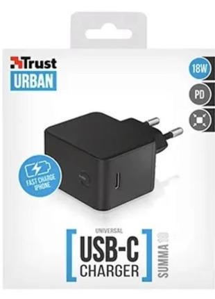 Сетевое з/у trust urban fast qc3.0 & auto detect black , trust urban usb-c lader 18w (1xusb-c),4 фото