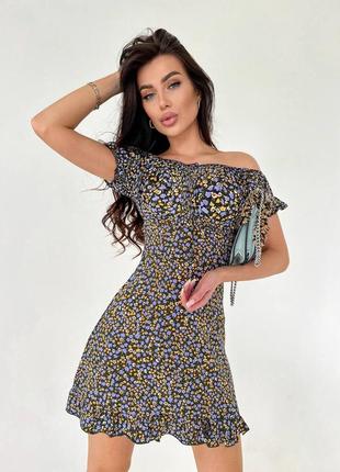 Стильное платье/ платье мини,коротка в цветочный принт на летнюю-женскую одежду2 фото