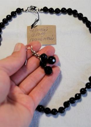 Распродажа! новый набор бусы ожерелье + серьги натур камень черный граненный агат3 фото