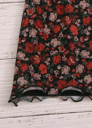 Юбка спідниця красная червона цветы квіти мини шифон4 фото