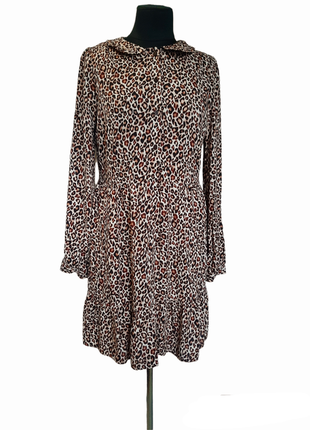 Платье в леопардовый принт 100% вискоза платья с длинным рукавом размер 10/l