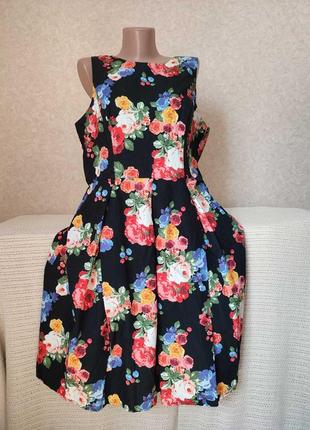 Сукня міді довжини з квітковим принтом на підкладі1 фото