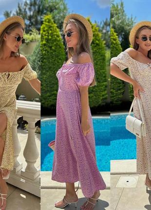 Стильна трендова сукня/плаття міді,довга, з розрізом но нозі у дрібну квітку на літо-жіночий одяг10 фото