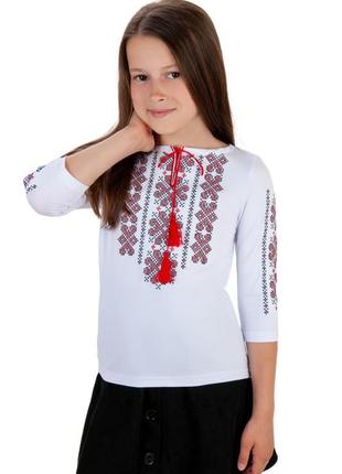 Вишиванка для дівчинки підлітка, підліткова вишита кофта блуза трикотажна1 фото