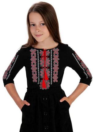 Вишиванка для дівчинки підлітка, підліткова вишита кофта блуза трикотажна5 фото
