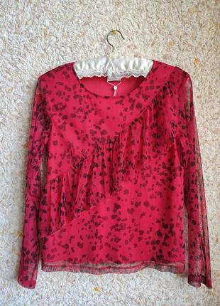 Женская кофта сетка блузка красная леопардовый топ свитер нарядный vila3 фото