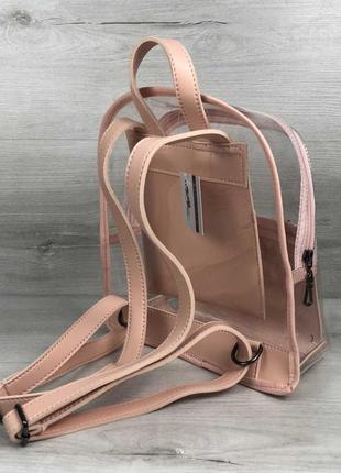 Прозрачный силиконовый рюкзак женский детский пудровый5 фото