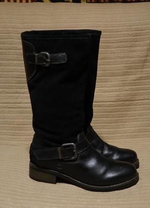 Утепленные комбинированные черные кожаные сапожки wrangler англия 38 р