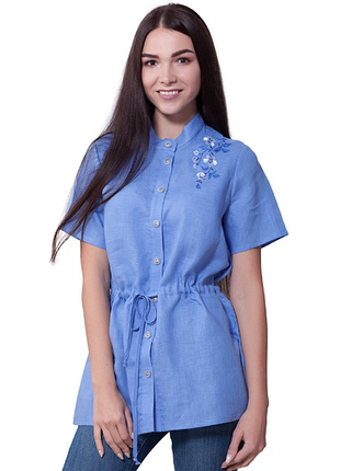 Блуза женская лён украины хорошего качества вв228 голубая