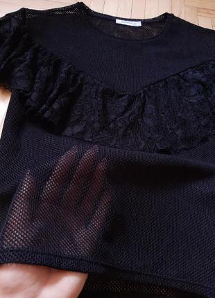 Чорна футболка майка блуза сіточка прозора з рюшами зара3 фото