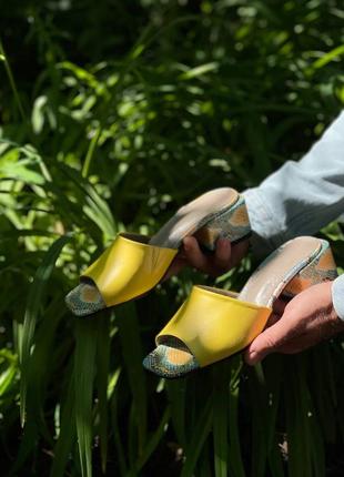 Шльопанці сабо з італійської шкіри та замші жіночі на підборах