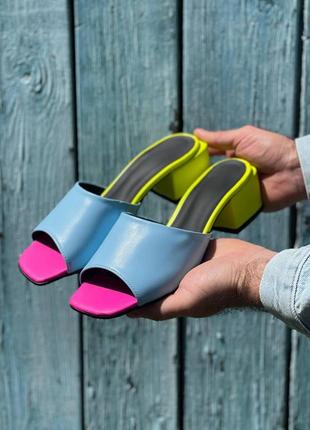 Шлепанцы сабо из натуральной итальянской кожи и замша женские на каблуке