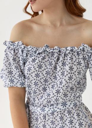 Женское летнее молочное платье миди с открытыми плечами s4 фото