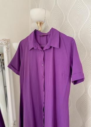 Длинное платье футболка на короткий рукав в размере l насыщенного фиолетового цвета7 фото