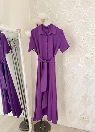 Длинное платье футболка на короткий рукав в размере l насыщенного фиолетового цвета
