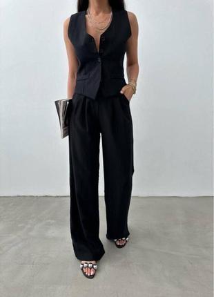 Жіночий літній костюм з льону брюки та жилет6 фото