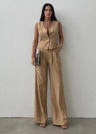 Жіночий літній костюм з льону брюки та жилет7 фото