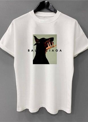 Женская футболка черная, белая доберман balenciaga