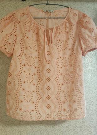 Натуральна блуза блузка прошва рішельє вишивка вишиванка casual collection by f&f, р.141 фото