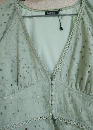 Стильная блуза блузка кроп топ прошва ришелье вышивка пышные рукава бренд boohoo, р.123 фото