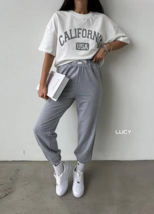 Костюм двойка california футболка+штаны джоггеры спортивный повседневный комплект с надписью белый бежевый черный меланж серый графит