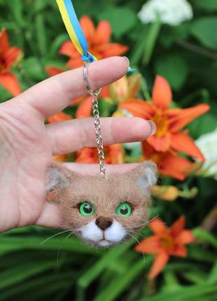 Кот брелок іграшка валяна прикраса подарунок сувенір кошка з шерсті інтерєрна котик игрушка хендмєйд валяная брелки для ключей лялька ручної роботи2 фото