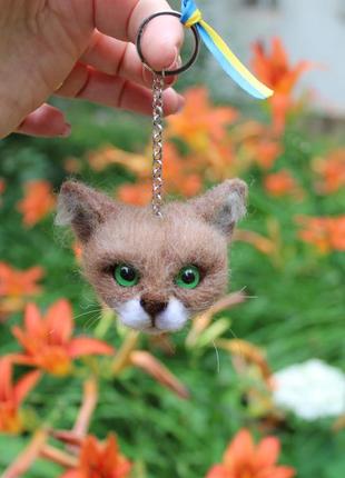 Кот брелок іграшка валяна прикраса подарунок сувенір кошка з шерсті інтерєрна котик игрушка хендмєйд валяная брелки для ключей лялька ручної роботи4 фото