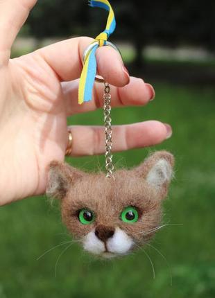 Кот брелок игрушка валевая украшение подарок сувенир кошка из шерсти интерьерная котик ігрушка хэндмейд валая брелки для ключей кукла ручной работы