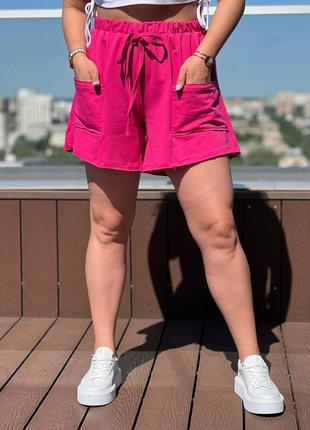 Шорты женские малиновые однотонные с карманами на высокой посадке качественные, стильные трендовые3 фото
