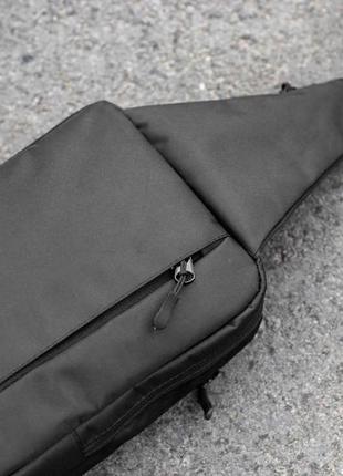 Нагрудная сумка слинг через плечо с кобурой на липучке черная тканевая тактическая  cross body4 фото