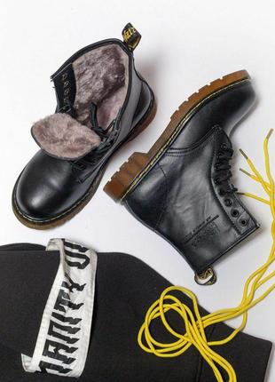 Шикарні хутряні черевики доктор мартінс в чорному кольорі (осінь-зима-весна)😍3 фото