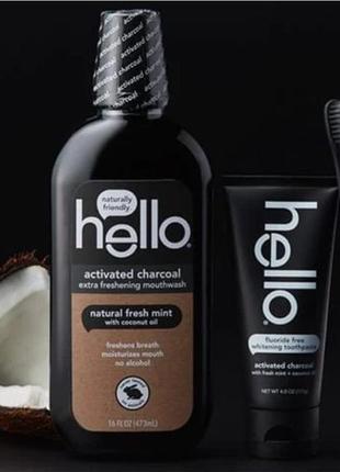 Ополаскиватель для рта с угольной пудрой hello activated charcoal extra freshening mouthwash 473 мл10 фото