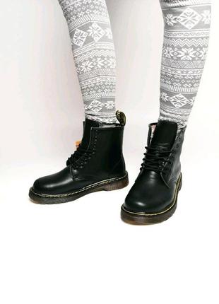 Меховые ботинки dr martens в черном цвете из кожи (осень-зима-весна)😍6 фото