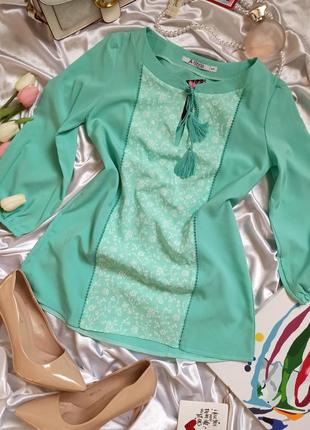 Красивая легкая блузка мятного цвета3 фото