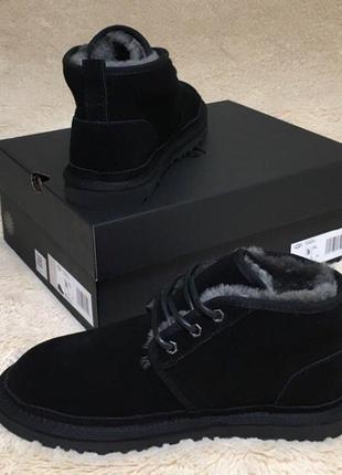 ✳️ugg neumel black black✳️зимние мужские угги, чёрные кожаные ботинки/уги