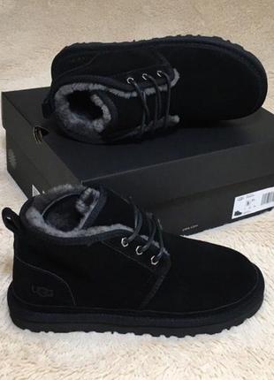 ✳️ugg neumel black black✳️зимние мужские угги, чёрные кожаные ботинки/уги3 фото