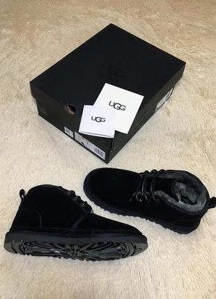 ✳️ugg neumel black black✳️зимние мужские угги, чёрные кожаные ботинки/уги