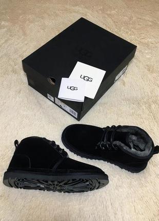 ✳️ugg neumel black black✳️зимние мужские угги, чёрные кожаные ботинки/уги6 фото