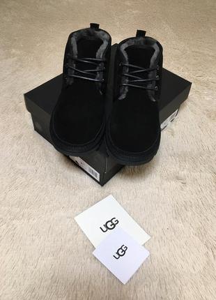 ✳️ugg neumel black black✳️зимние мужские угги, чёрные кожаные ботинки/уги7 фото