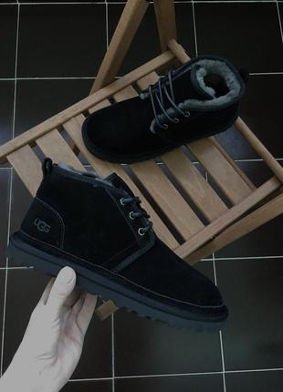 ✳️ugg neumel black black✳️зимние мужские угги, чёрные кожаные ботинки/уги