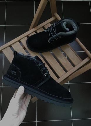 ✳️ugg neumel black black✳️зимние мужские угги, чёрные кожаные ботинки/уги8 фото