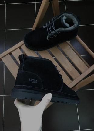 ✳️ugg neumel black black✳️зимние мужские угги, чёрные кожаные ботинки/уги9 фото