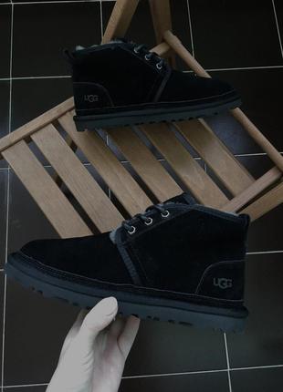 ✳️ugg neumel black black✳️зимние мужские угги, чёрные кожаные ботинки/уги10 фото